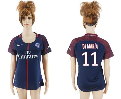 Women's Paris Saint-Germain #11 Di Maria Home Soccer Club Jersey